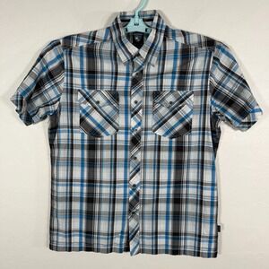 Kuhl Shirt Mens Medium White Blue Button Up Suncel Cotton Blend Outdoor Hike